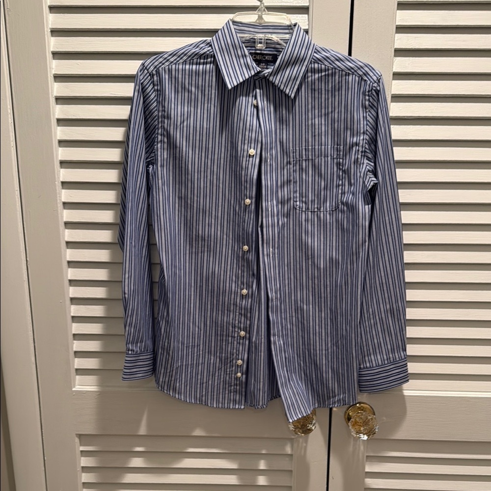 Cherokee Blue Blouse Classic Button Down -Large 12/14